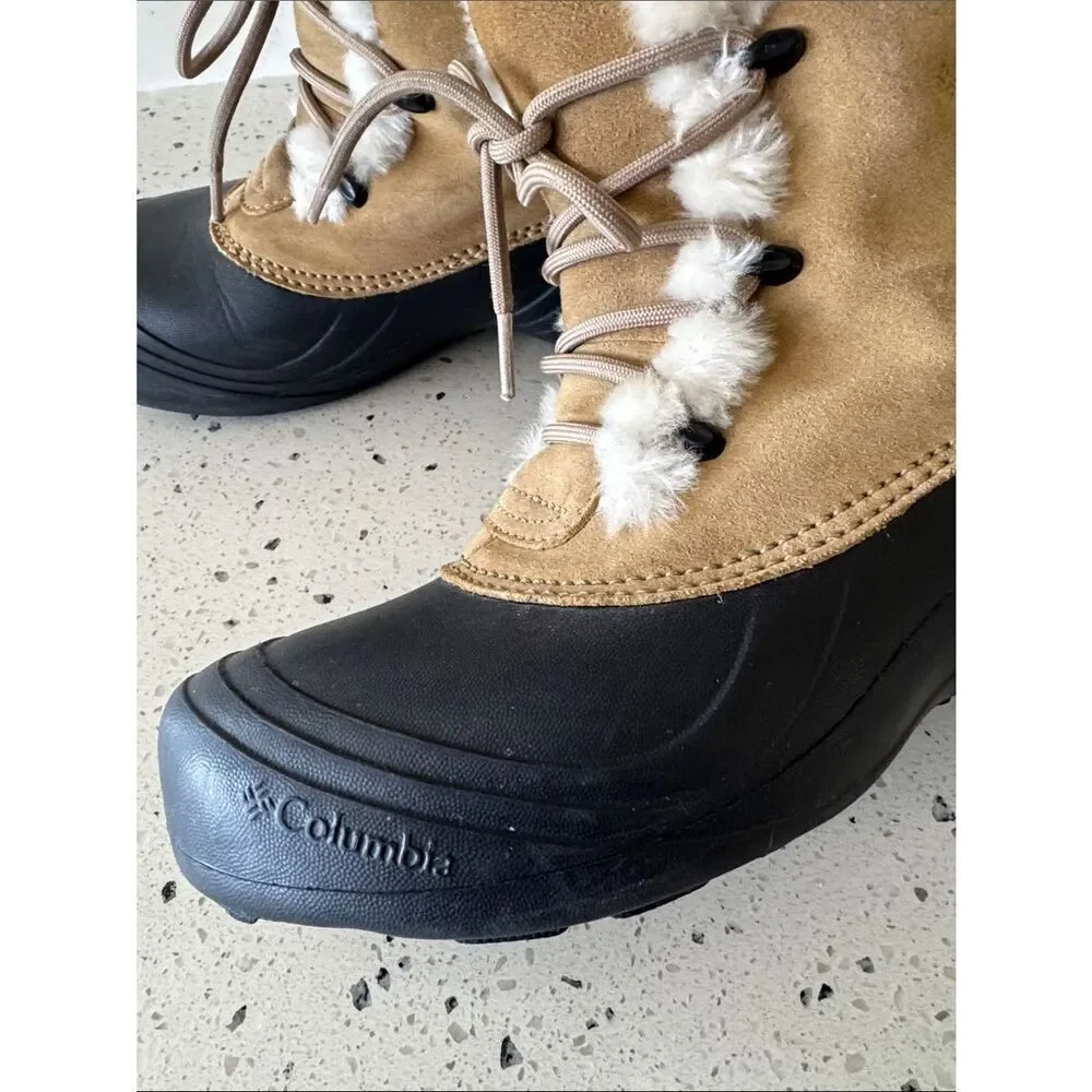 Columbia Techlite SIERRA BLIZZARD Tan Suede Winter Boots Cream Faux Fur Size 8